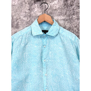 Lilly Pulitzer Shirt Medium Mens 100% Linen Blue Tiger Print Long Sleeve